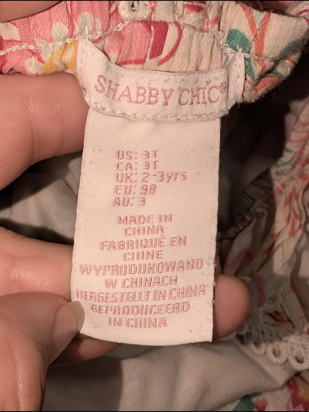 Shabby Chic Pink Seafoam Green Smocked Floral Sundress Lace Trim Girls 3T